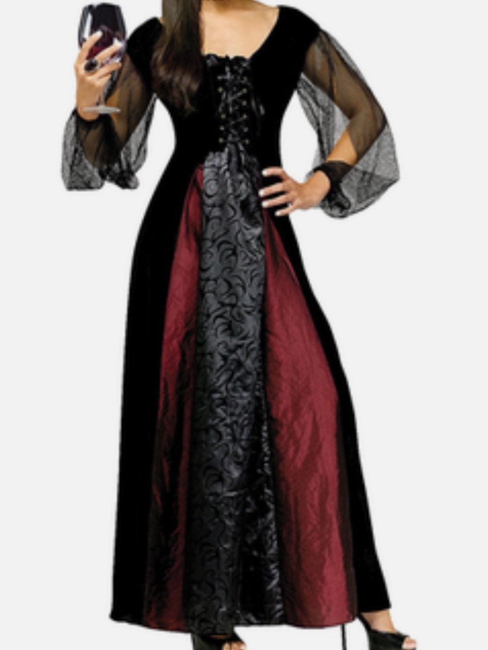 Fun World Vampire black & red velvet gown Halloween costume